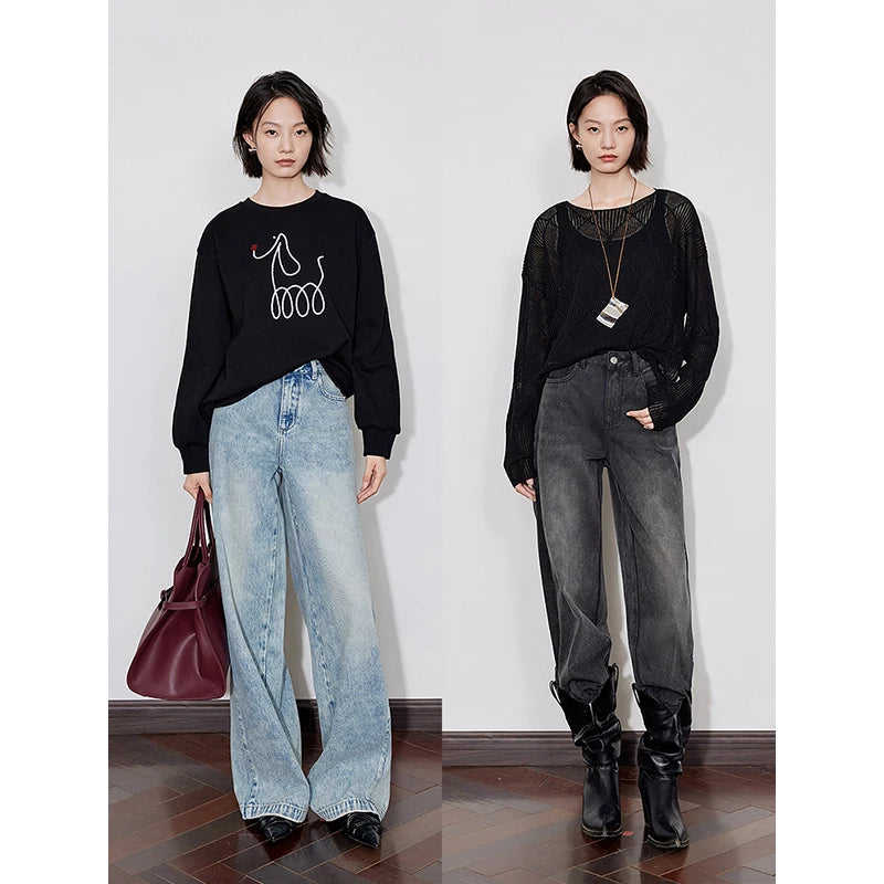 Calça Jeans Feminina Wide Leg Reta 100% Algodão