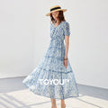 Vestido Longo de Chiffon Floral com Decote V