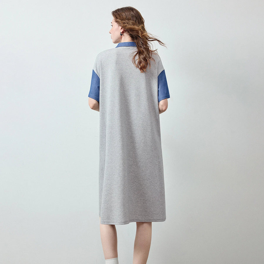 Vestido Polo Curto Jeans com Recortes