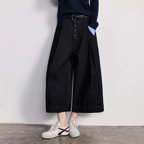 Calça Jeans Feminina Wide Leg Cintura Alta com Liocel