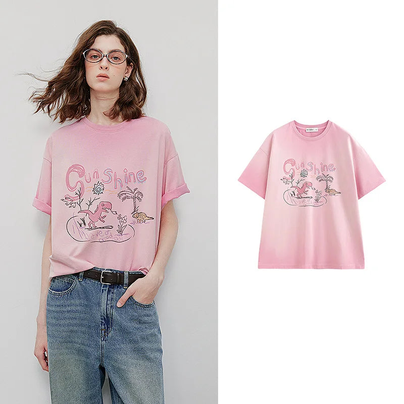 Camiseta Feminina de Algodão Oversized com Estampa Cartoon