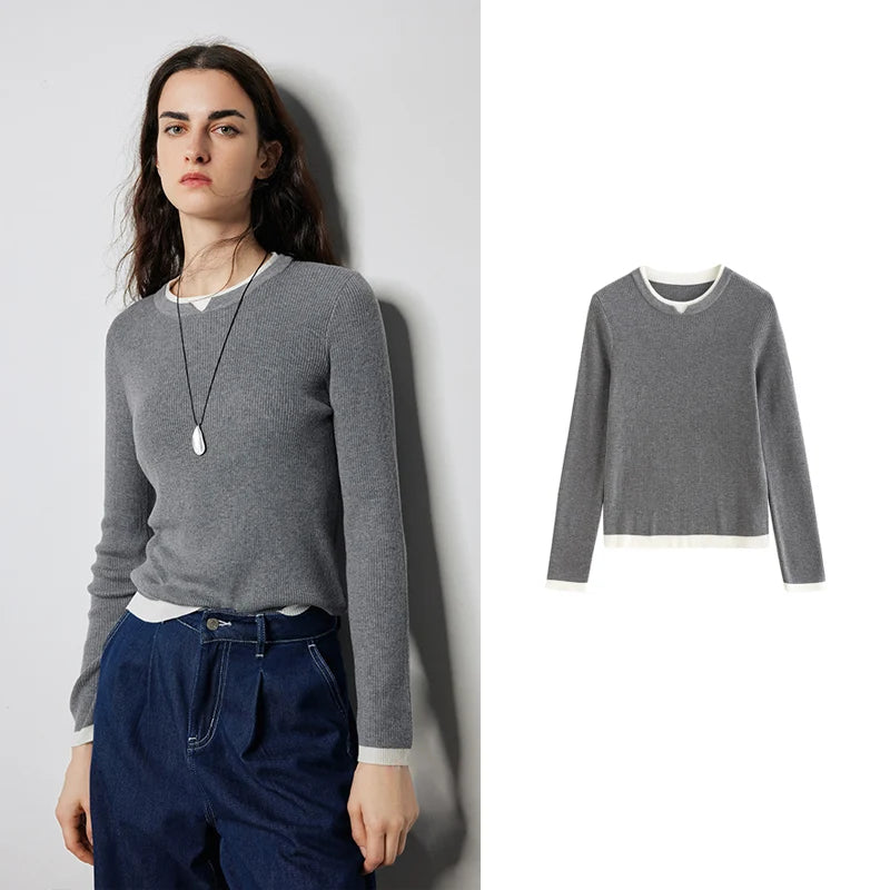 Blusa Feminina de Tricô com Lã Efeito Duas Peças