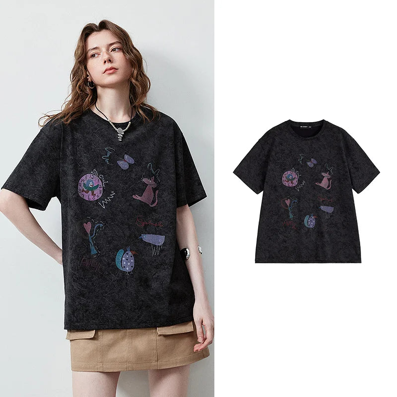 Camiseta Feminina de Algodão com Estampa Grafite Batik