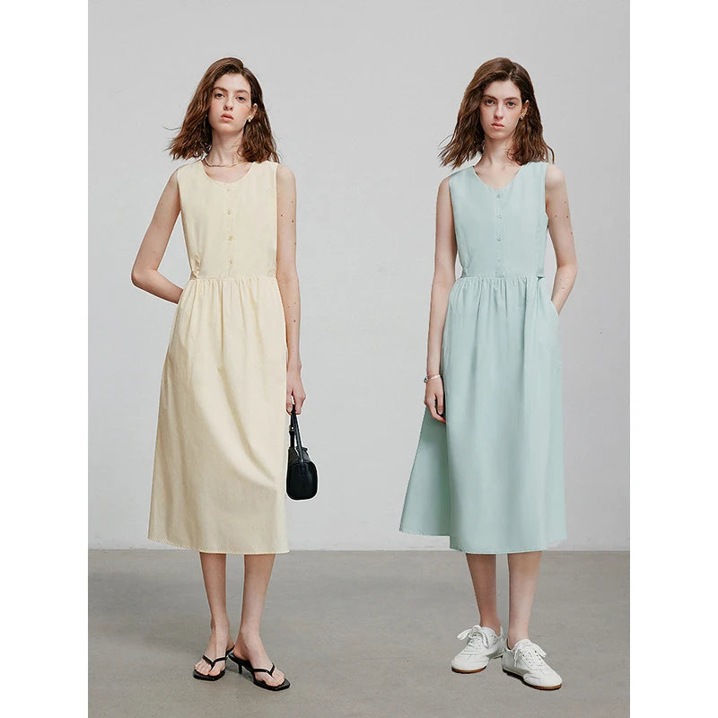 Vestido de Alças Midi com Botões
