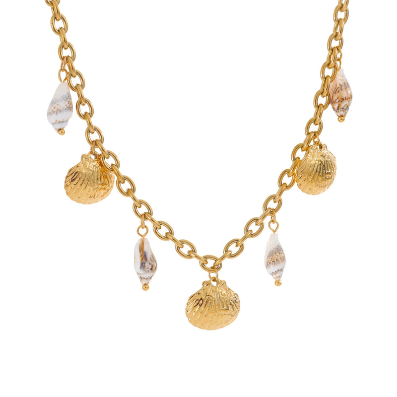 Colar Concha Natural com Banho Ouro 18K em Aço Inoxidável