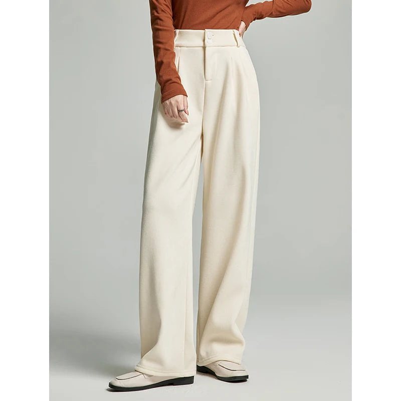 Calça Wide Leg Feminina Peluciada Cintura Alta