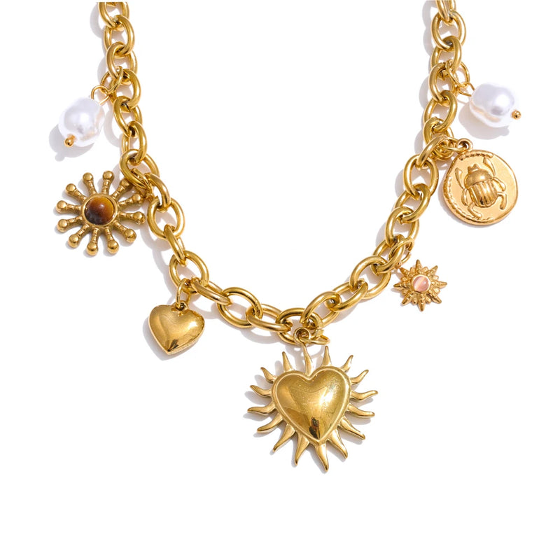 Colar Feminino Coração com Pérola em Aço Inoxidável