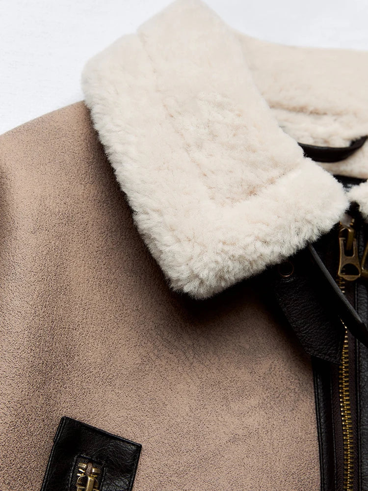 Jaqueta com Pelo em Couro Sintético para Inverno