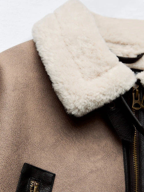 Jaqueta com Pelo em Couro Sintético para Inverno