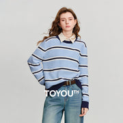 Suéter Feminino Listrado Vintage com Manga Longa