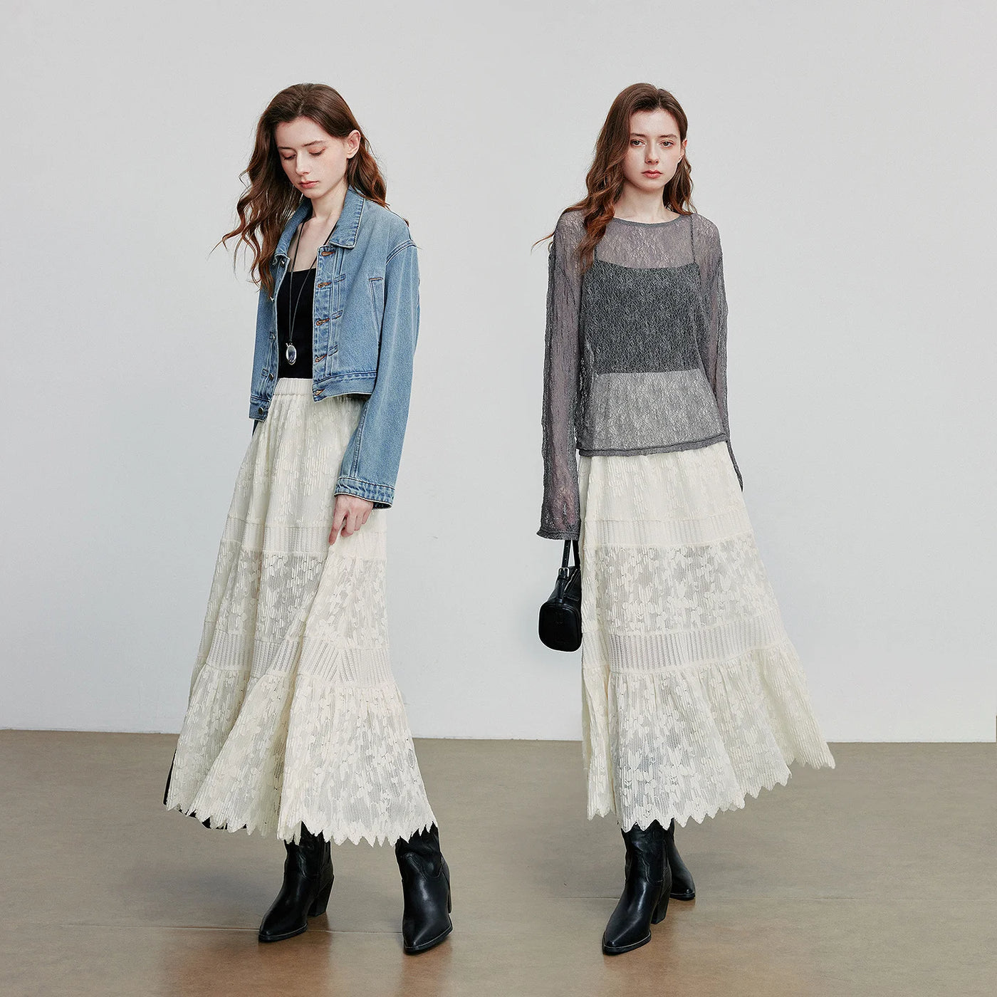 Saia Longa Feminina com Renda Patchwork