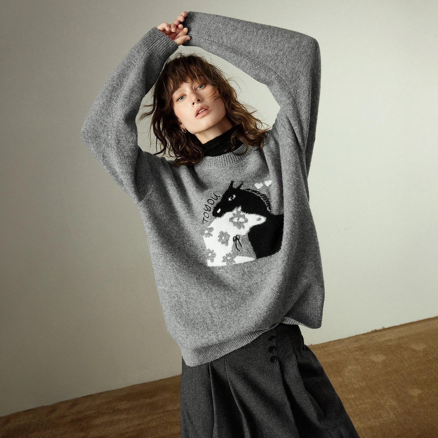 Suéter de Lã com Jacquard de Cavalo
