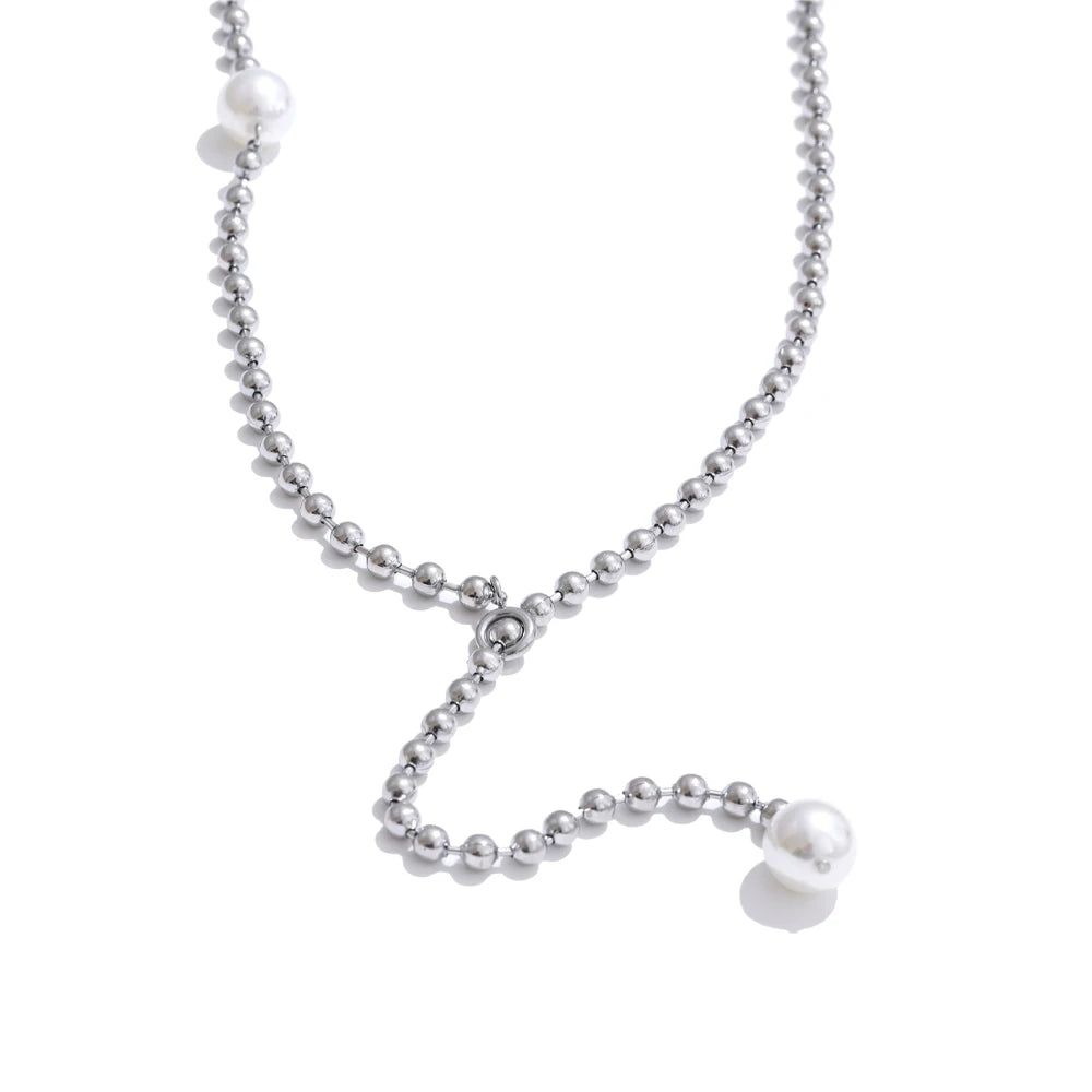 Colar Feminino Redondo com Pérola em Aço Inoxidável 6 YH1971A Platinum
