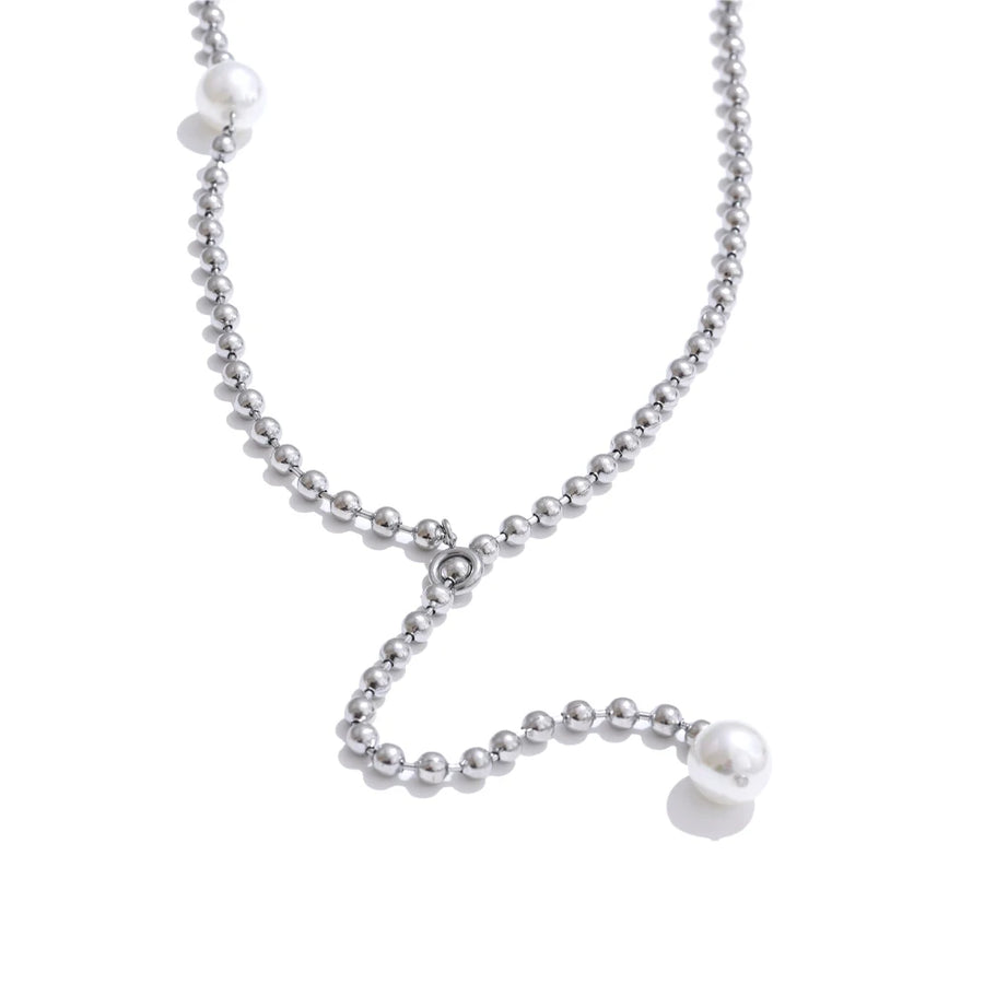 Colar Feminino Redondo com Pérola em Aço Inoxidável 6 YH1971A Platinum
