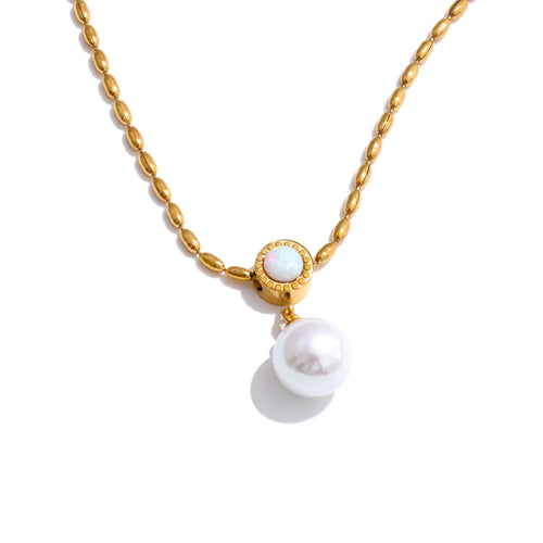 Yhpup New Korean Exquisite Australian Shell Stainless Steel Simulated Pearl Pendant Necklace Daily Versatile Chic Collar Jewelry YH171A Gold