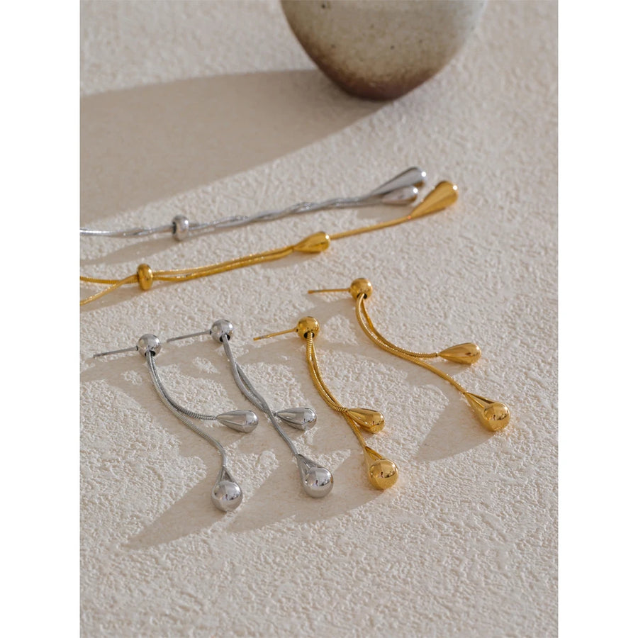 Yhpup Exquisite Stainless Steel Handmade Polished Chain Chest Necklace Water Drop Dangle Fashion Earrings Women Charm Jewelry