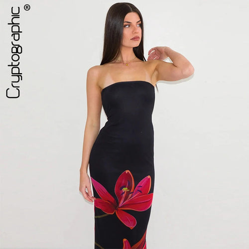 Vestido Longo Feminino Floral Ombro a Ombro com Amarração