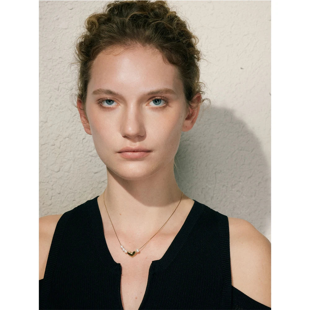 Colar Feminino Coração com Pérola em Aço Inoxidável 2