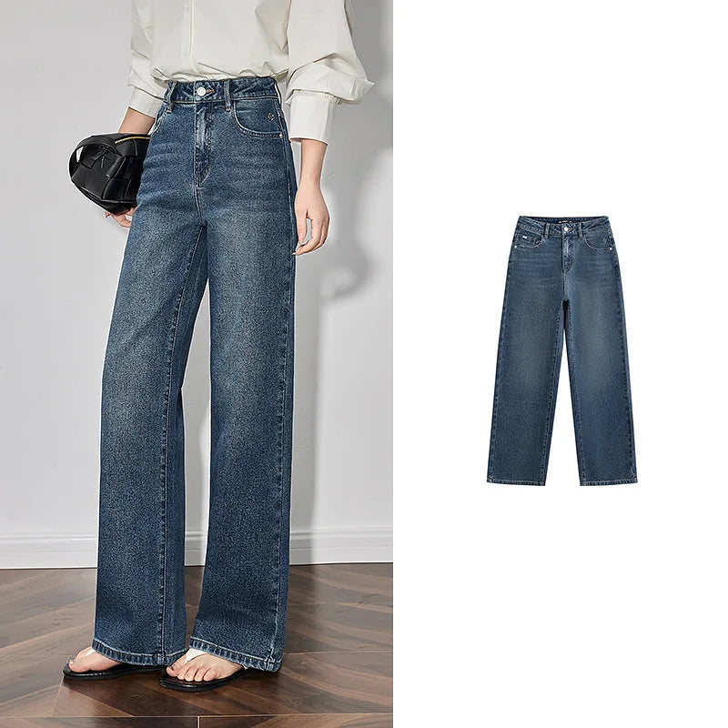 Calça Jeans Feminina Wide Leg Bordada com Elastano