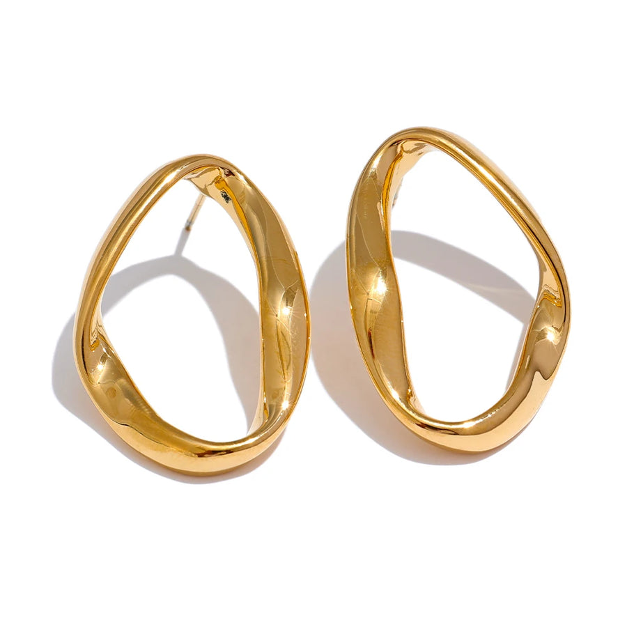 Brinco Pendente Oval em Aço Inoxidável Ouro