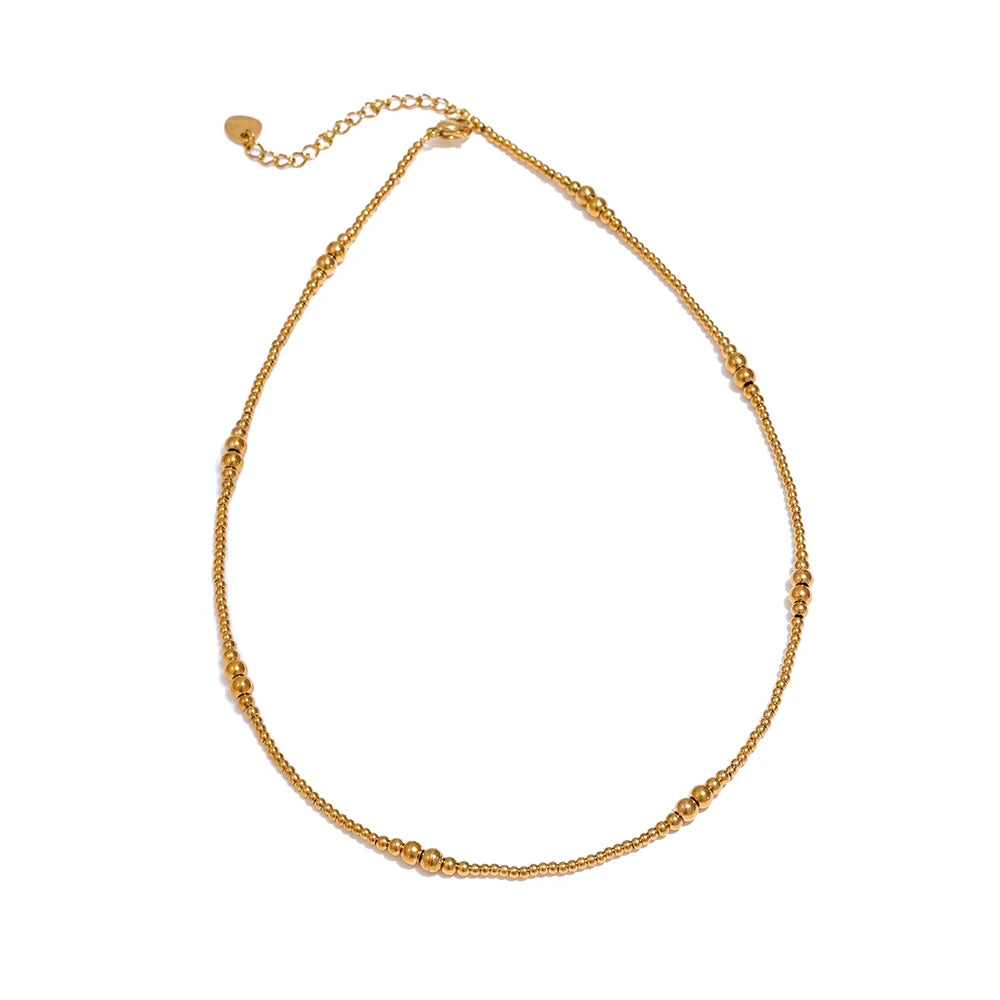 Colar Feminino Redondo com Contas decorativas em Aço Inoxidável Ouro