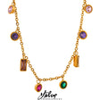 Conjunto Colar e Pulseira Gota com Zircônias Coloridas em Aço Inoxidável