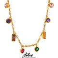 Conjunto Colar e Pulseira Gota com Zircônias Coloridas em Aço Inoxidável