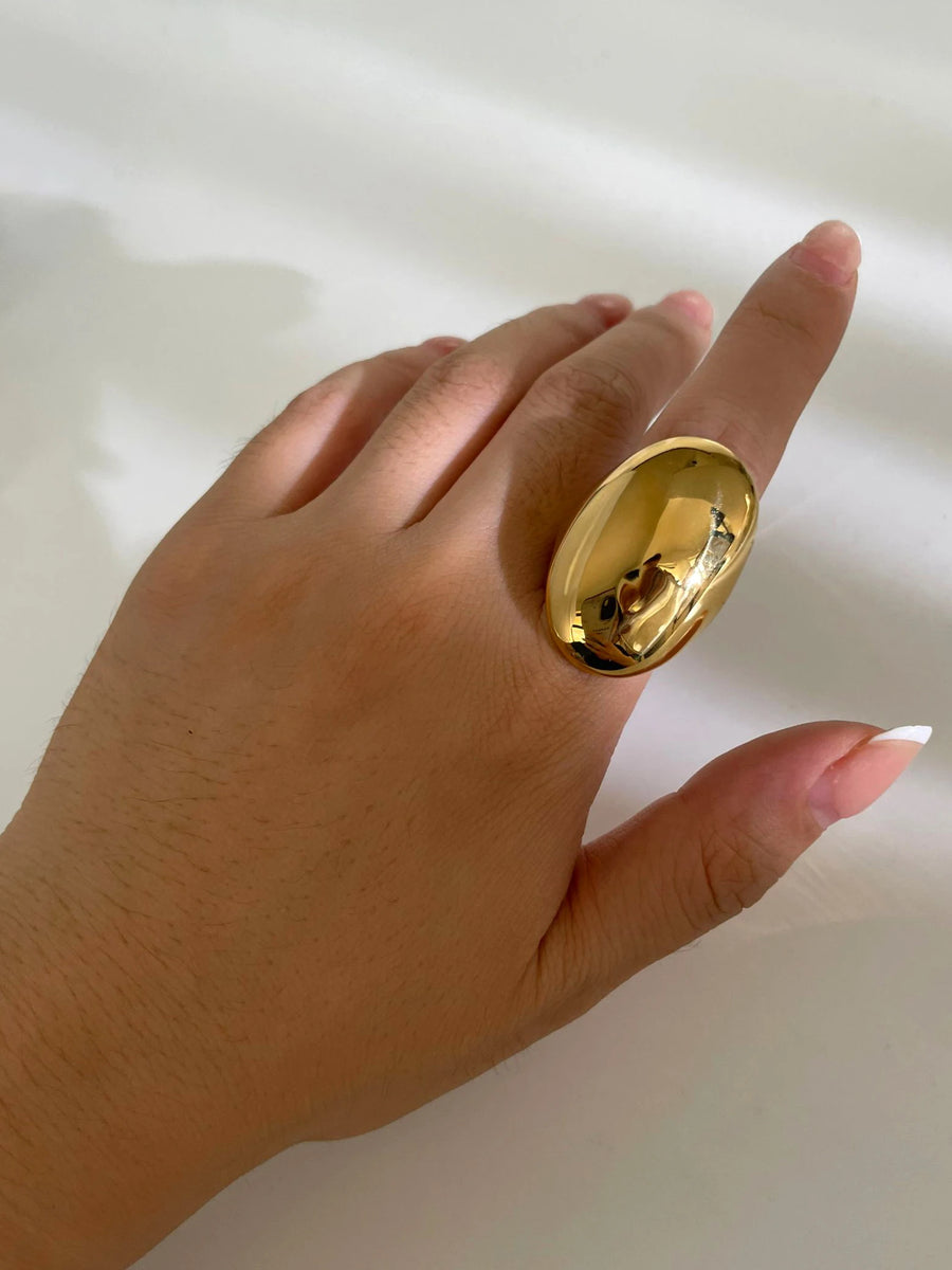 Anel Dome Polido Escultural em Aço Inoxidável