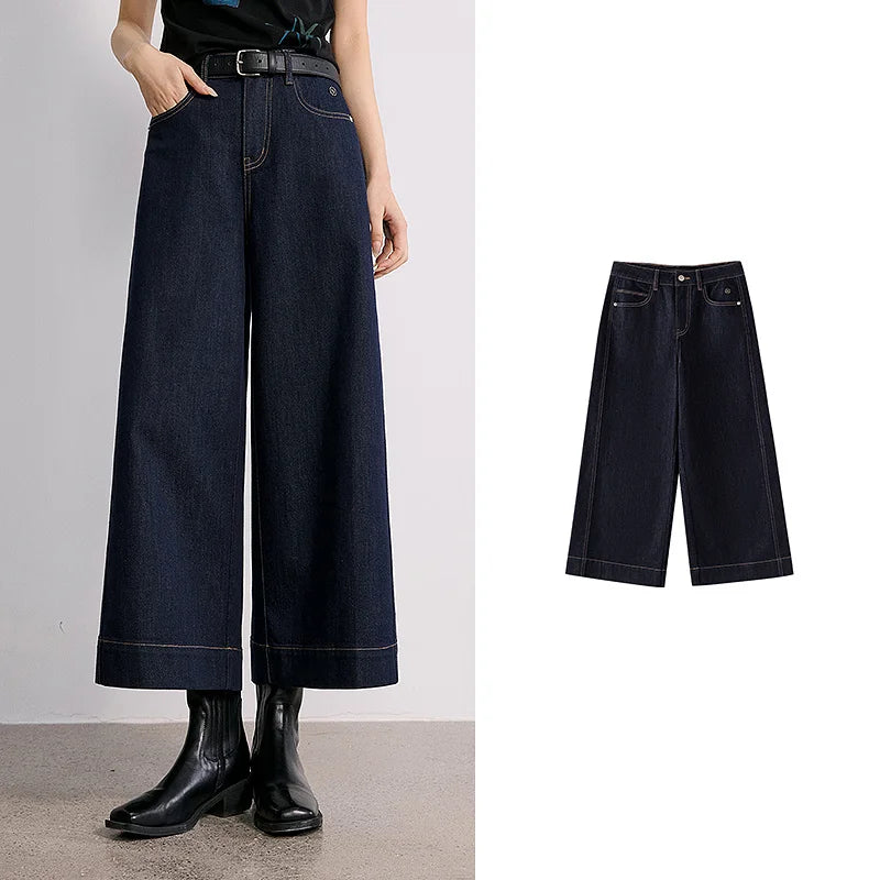Calça Jeans Feminina Barrel Cropped Cintura Média