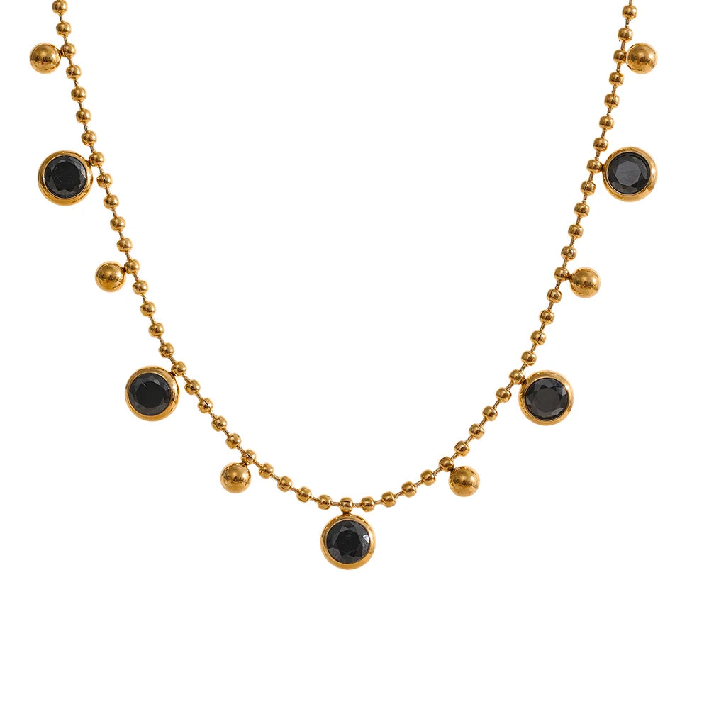 Conjunto Colar e Pulseira Gota com Zircônia em Aço Inoxidável Preto