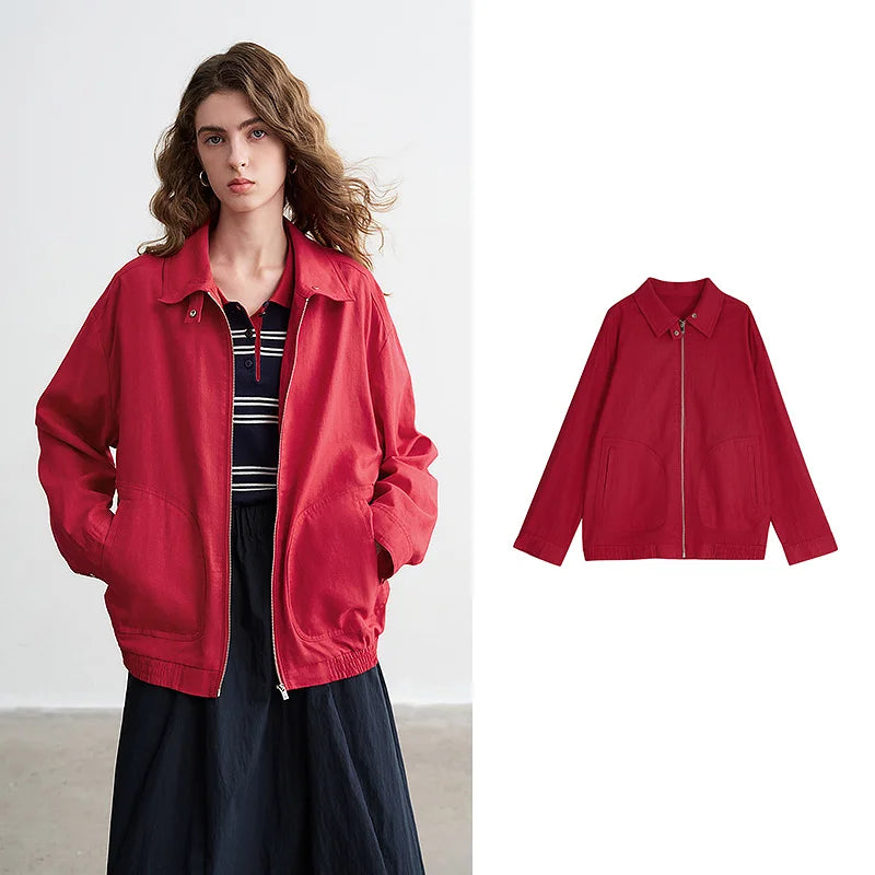 Jaqueta Feminina de Algodão e Linho com Estampa Floral Red