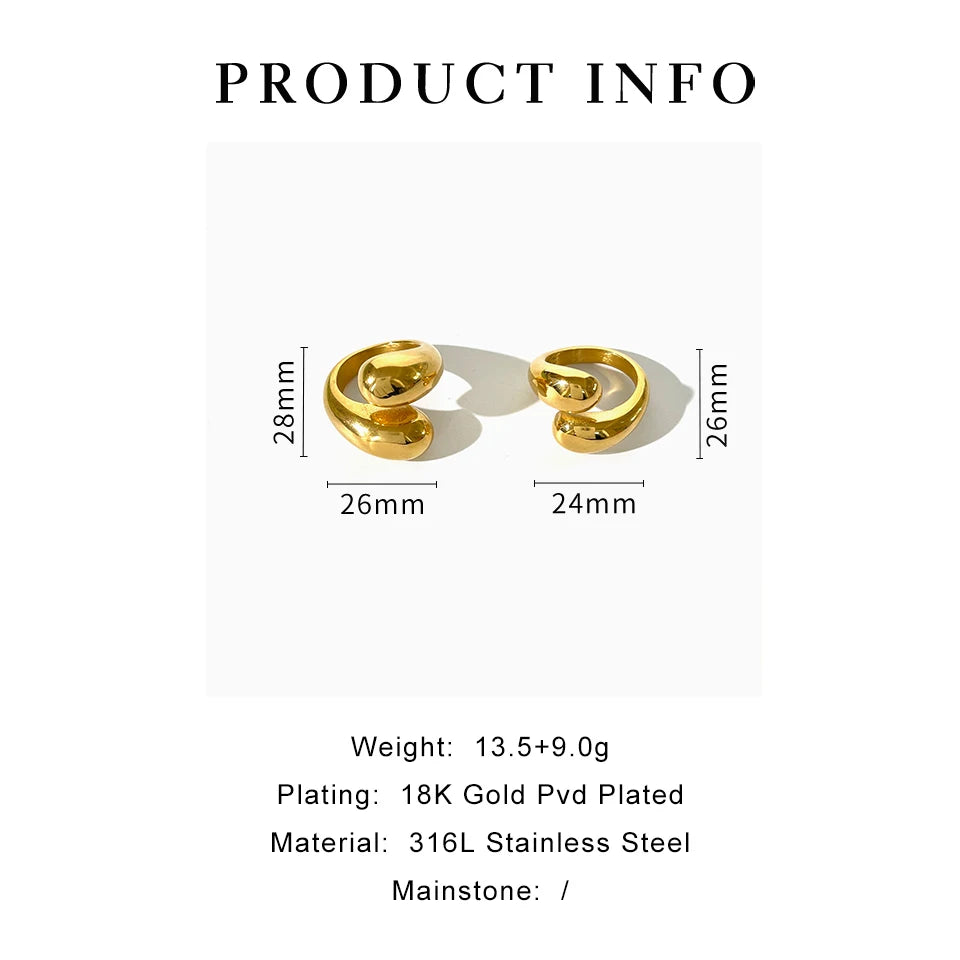 Anel Aberto Dome Duplo em Aço 316L com Banho Ouro 18K