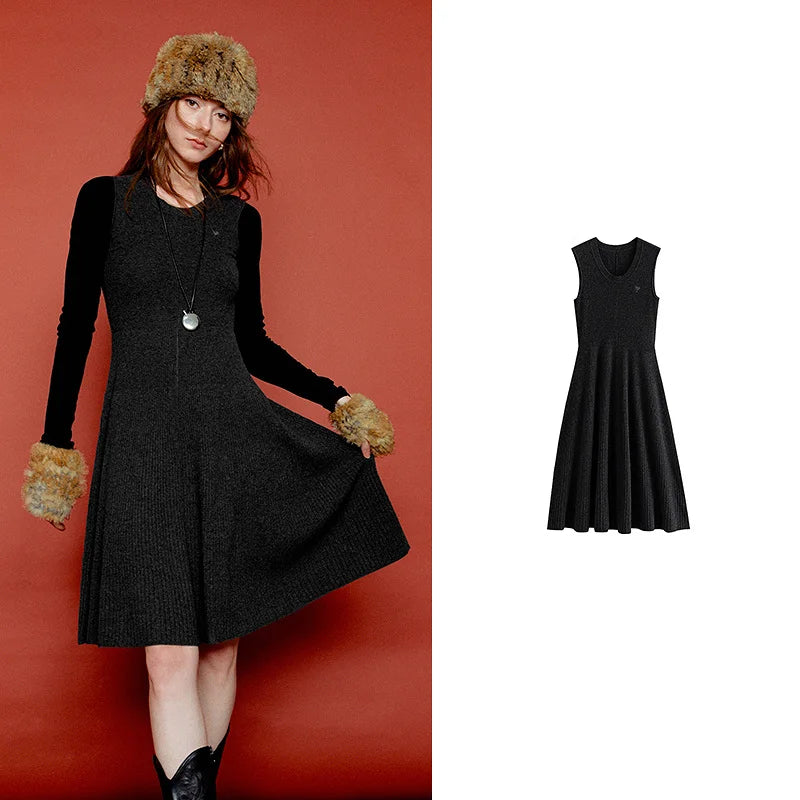 Vestido de Malha Midi com Lã Sem Manga