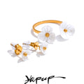 Yhpup Fairy Resin Flower Sweet Earrings Ring Stainless Steel Waterproof PVD Plated Rust Resistant Summer Fashion Jewelry