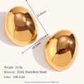 Brinco de Pino Oval Polido com Banho Ouro 18K