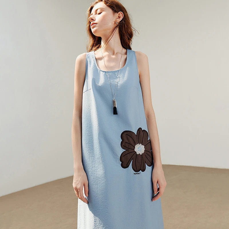 Vestido Midi Floral Sem Manga para Verão