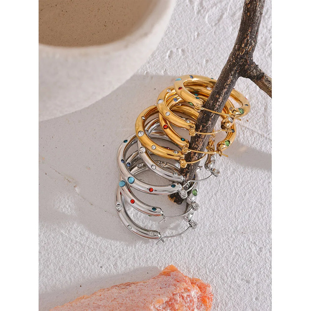 Brinco de Argola 32 mm com Zircônias Coloridas