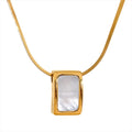 Yhpup Natural Shell Square Thicker Pendant Stainless Steel Fashion Necklace Unisex High Quality Golden Chain Jewelry Men Women YH1402A Gold