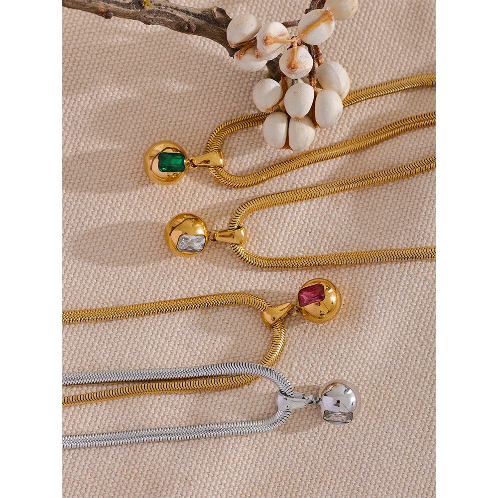 Colar Feminino Redondo com Zircônia em Aço Inoxidável