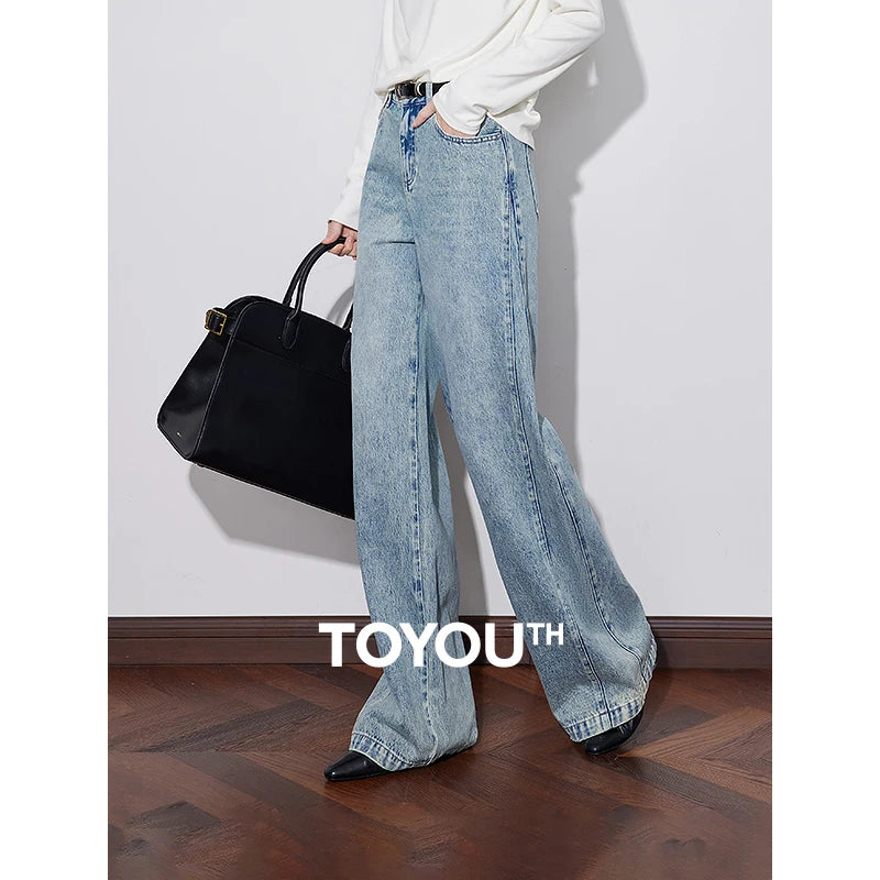 Calça Jeans Feminina Wide Leg Reta 100% Algodão