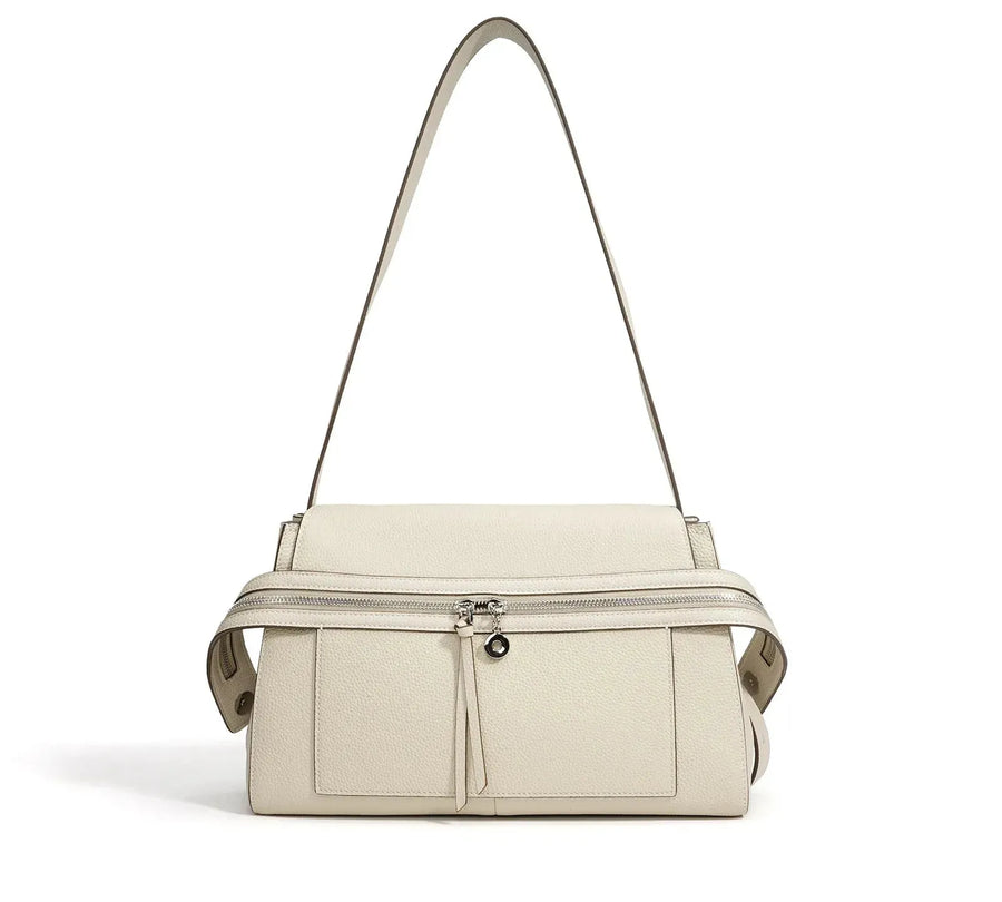 Bolsa Feminina de Couro Legítimo Baguete com Alça Única e Bolsos Internos