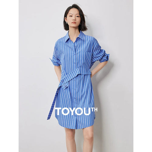 Vestido Chemise Curto Listrado Manga Longa