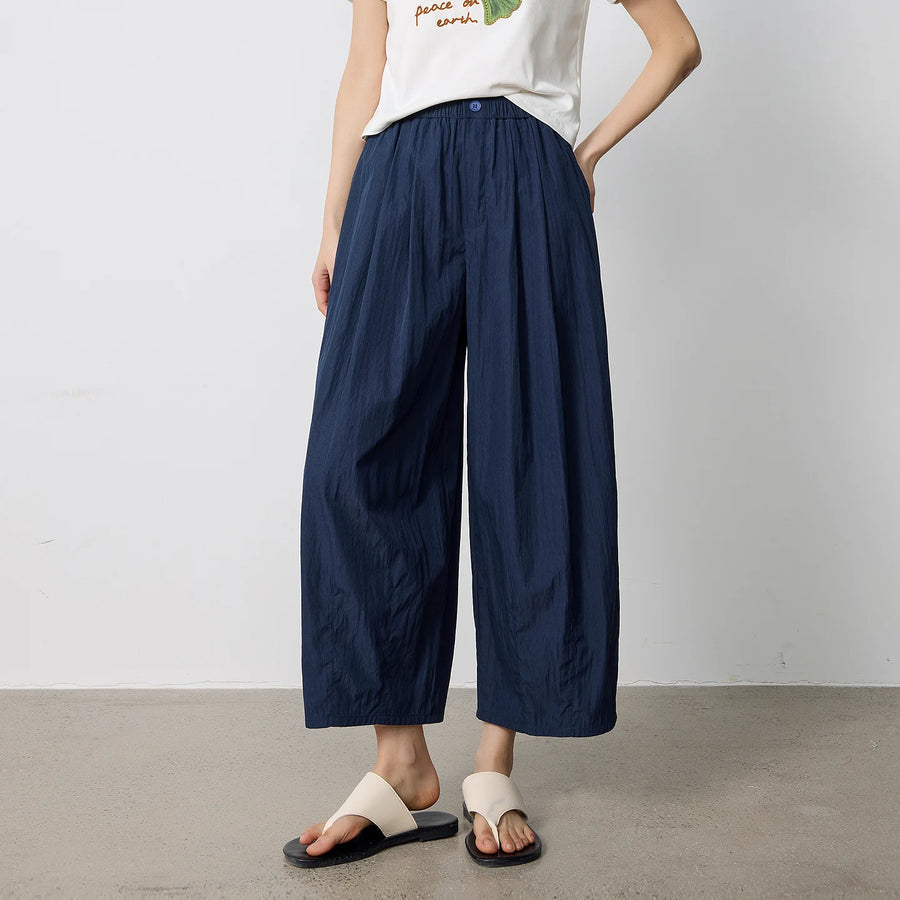 Calça Wide Leg Feminina Texturizada com Cós Elástico