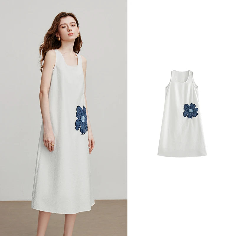 Vestido Midi Floral Sem Manga para Verão