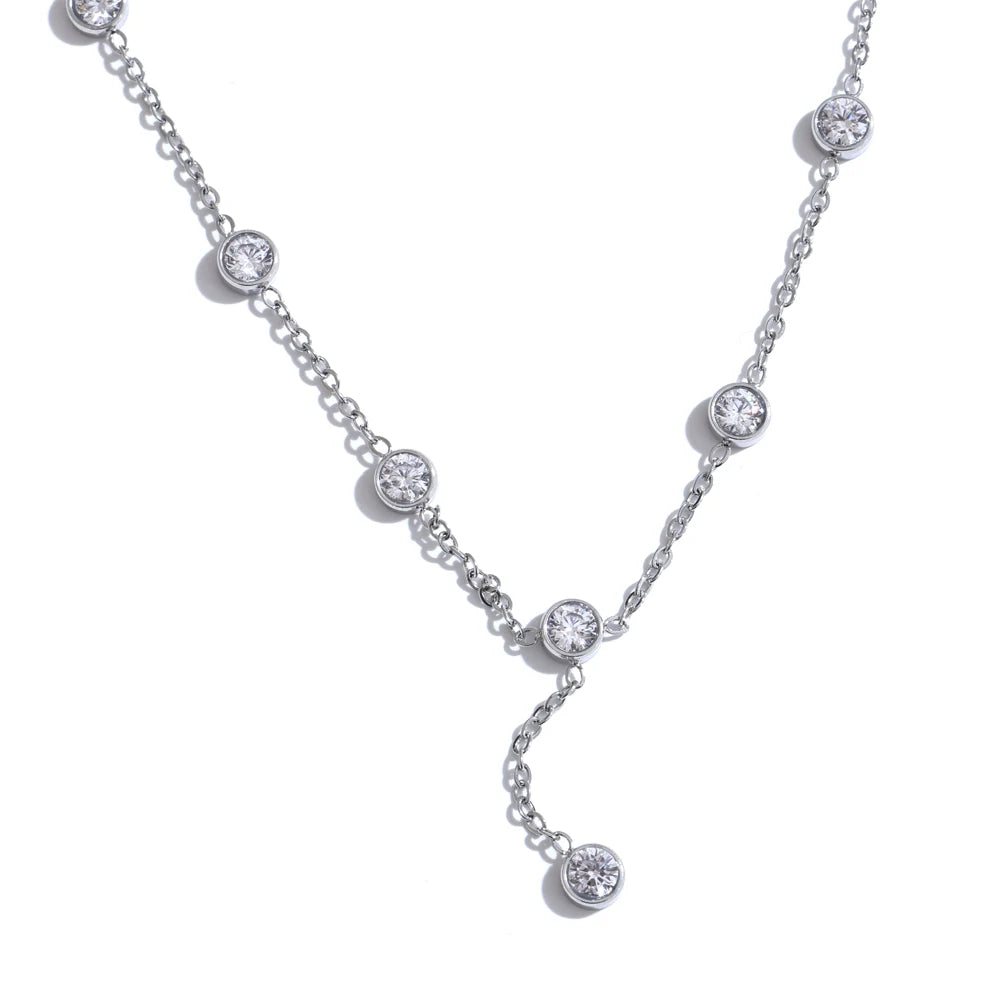Colar Feminino Gota com Zircônia em Aço Inoxidável 7 Prata