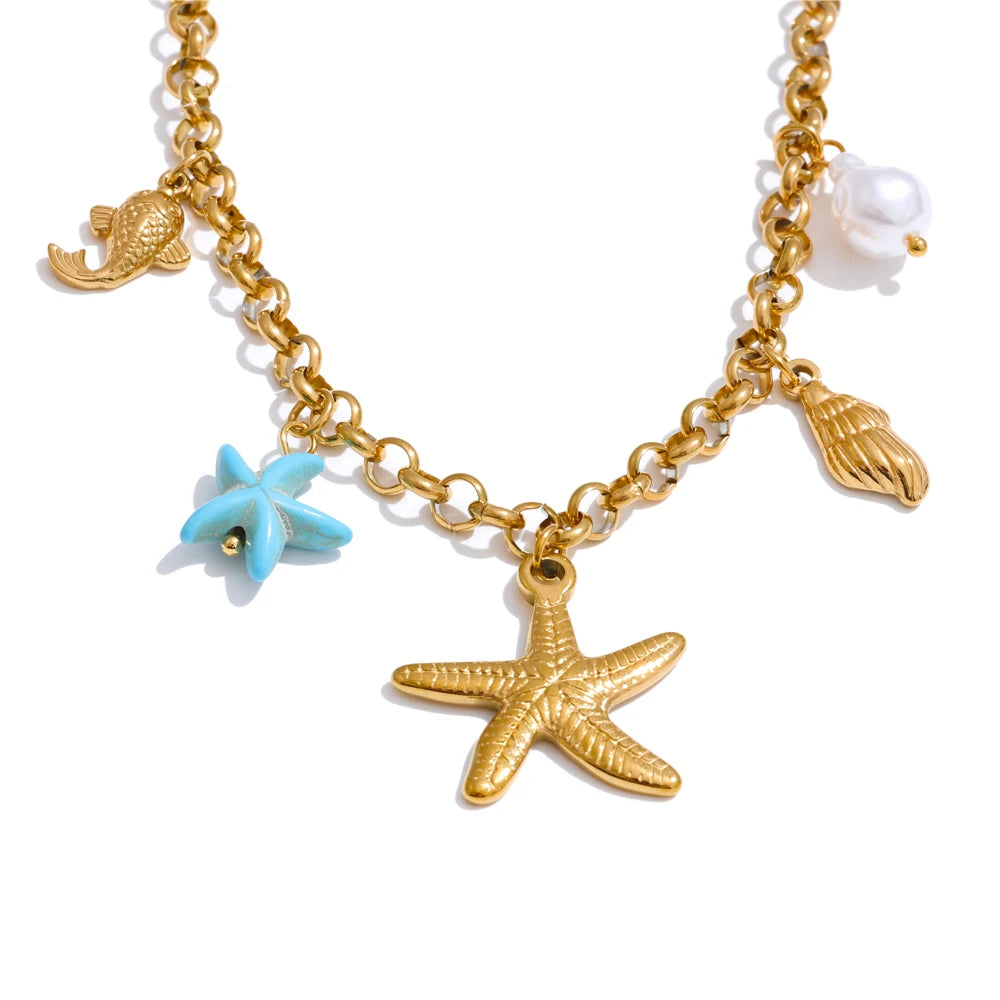 Conjunto Colar e Pulseira Estrela em Aço Inoxidável YH1575A Necklace
