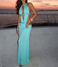 Vestido Midi Feminino Azul Céu com Brilho e Recortes