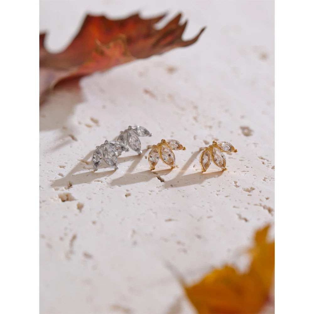 Yhpup Korean Style Cubic Zirconia Flower Small Stud Earrings Waterproof Daily Chic Shiny Stainless Steel Fashion Ear Jewelry