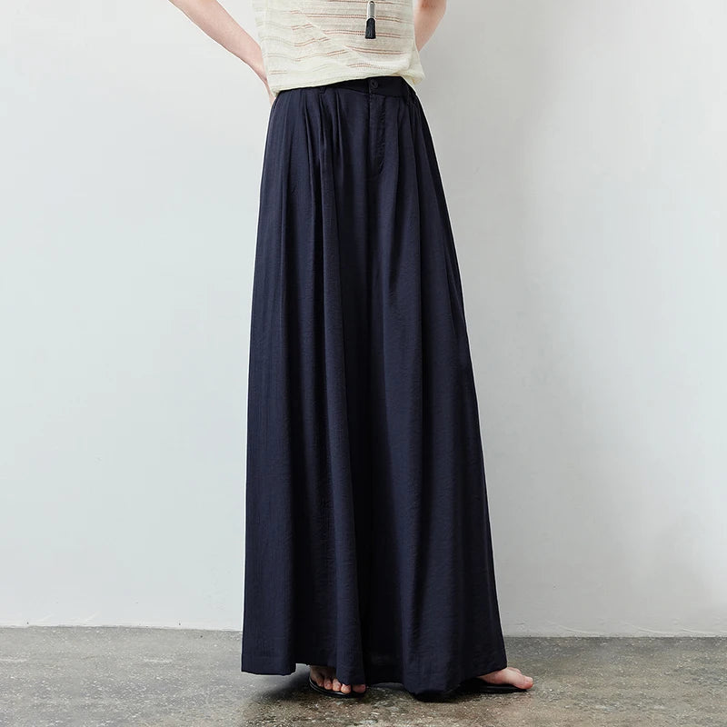 Calça Pantalona Feminina Azul-Marinho com Cós Elástico