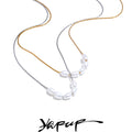 Yhpup Natural Freshwater Pearls Stainless Steel Chain Necklace for Women Waterproof Chic Fashion Collar Jewelry Gift Waterproof